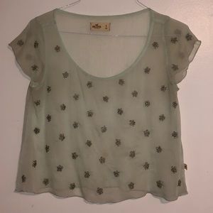 Y2K Hollister see through sparkle flower shirt in S